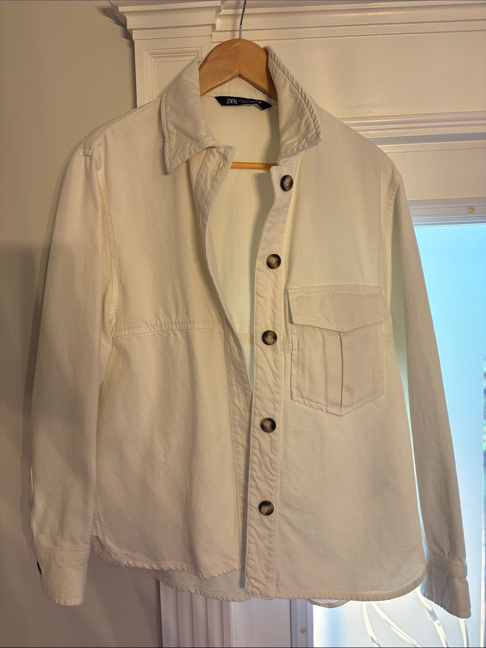 Zara White Denim Button-Up Jacket